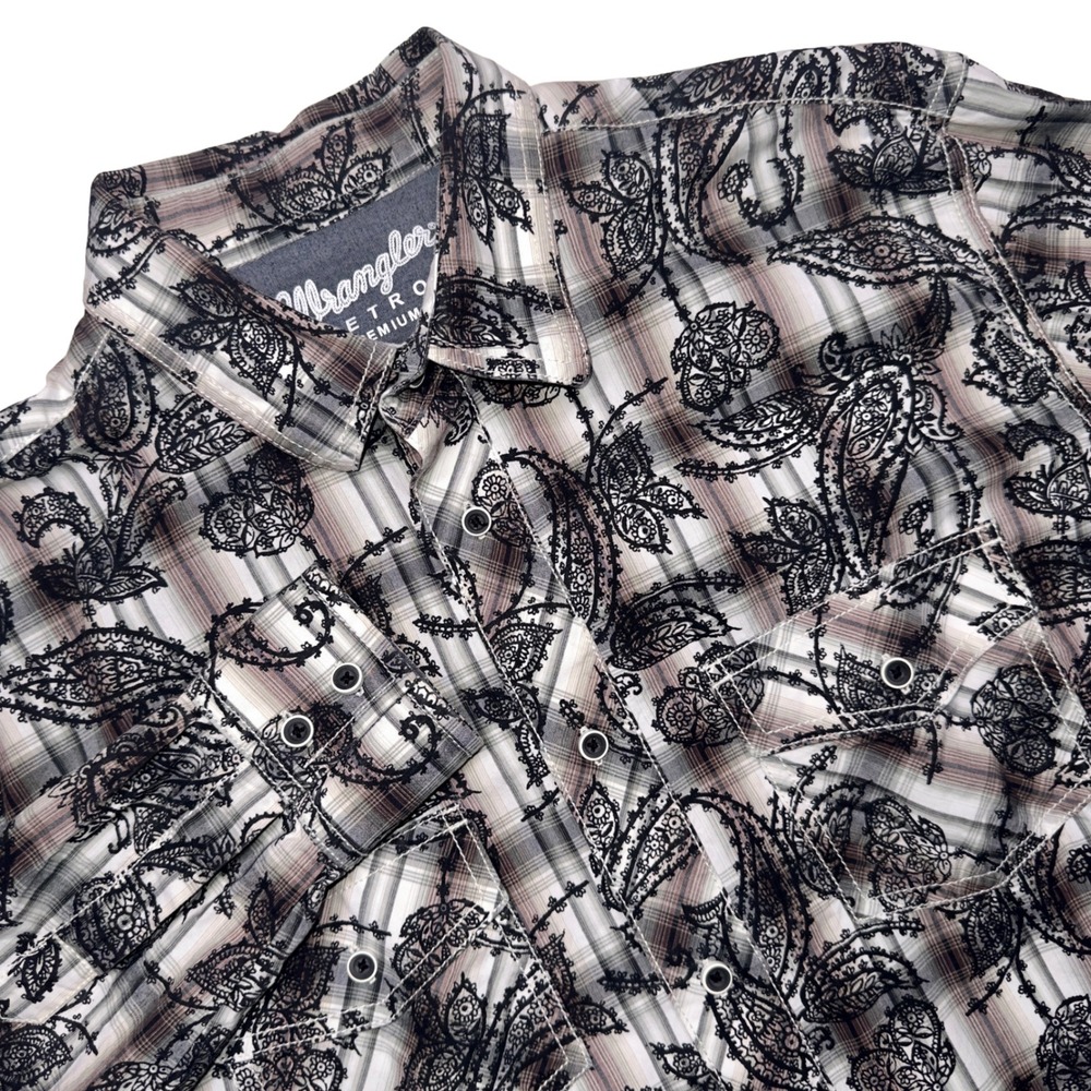 Wrangler Retro Premium Mens L  Paisley Plaid Western Snap Shirt MVR589M Cowboy